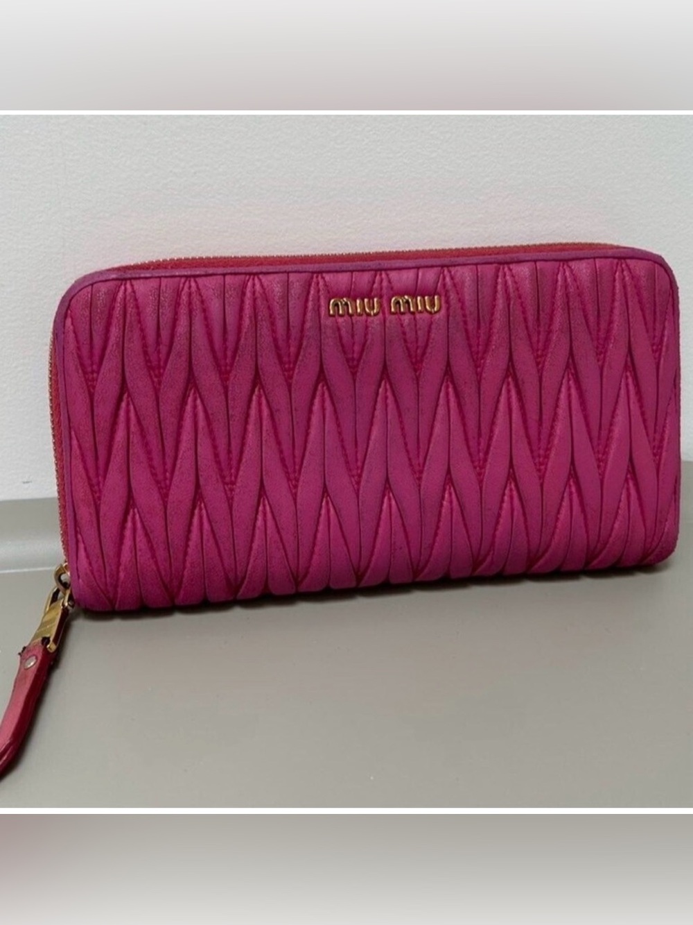 Miu Miu Matelasse Leather zip large Wallet